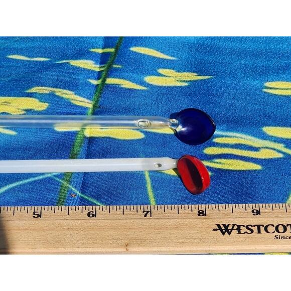 Vintage Set of 2 Hand Blown Glass Crown Swizzle Stir Sticks Barware Multi Color - Picture 2 of 2